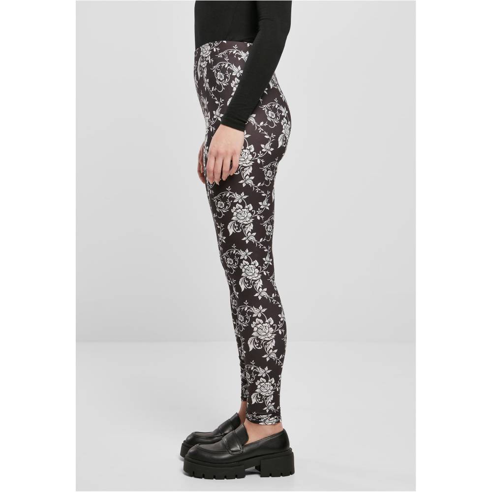 Urban Classics - Soft AOP blackrose Leggings - Noir/Blanc